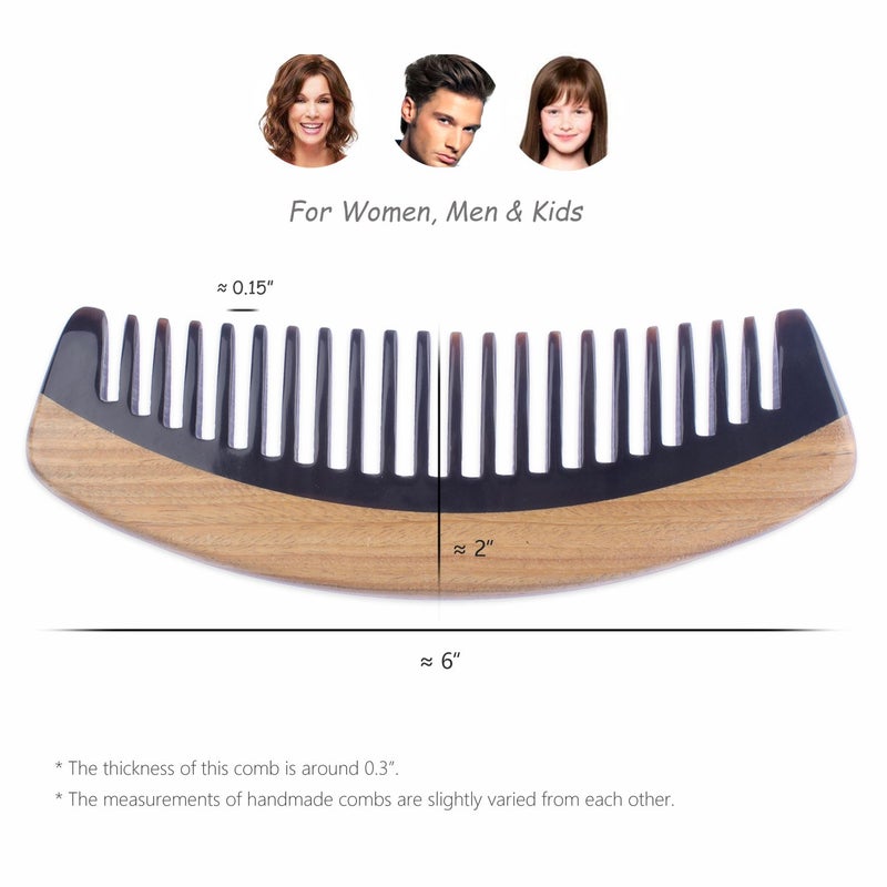 Breezelike Hair Comb - Wide Tooth Wooden Detangling Comb for Curly Hair - No Static Sandalwood Buffalo Horn Comb for Men and Women - Image 4